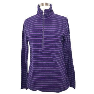 Columbia Womens Purple Striped Fleece Pullover Jacket Size Small Half Zip